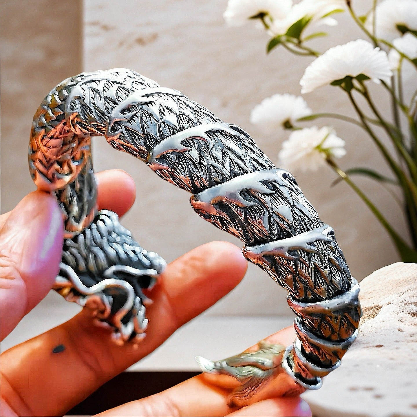 Flying Dragon Silver Bangle (Item No.SB130)