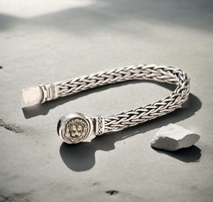 Lion Braided Silver Bracelet (Item No.SB177)