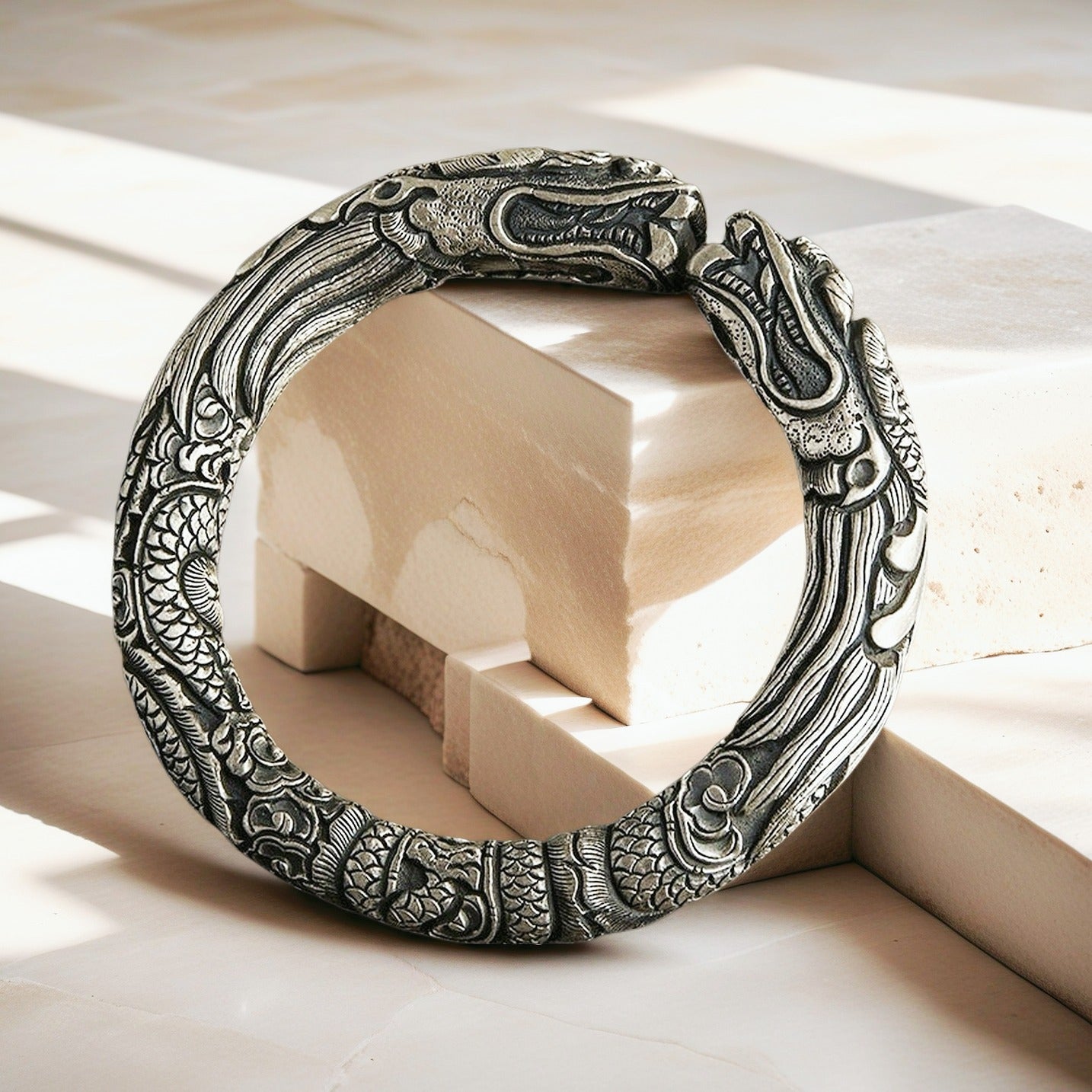 Double Dragon Silver Bangle (Item No.SB172)
