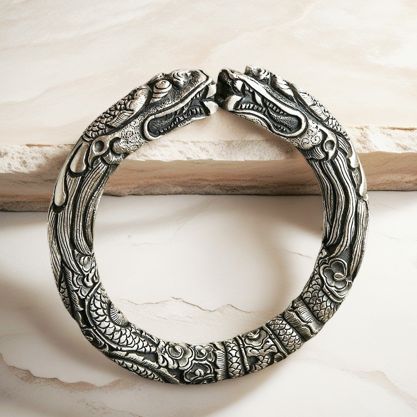 Double Dragon Silver Bangle (Item No.SB172)