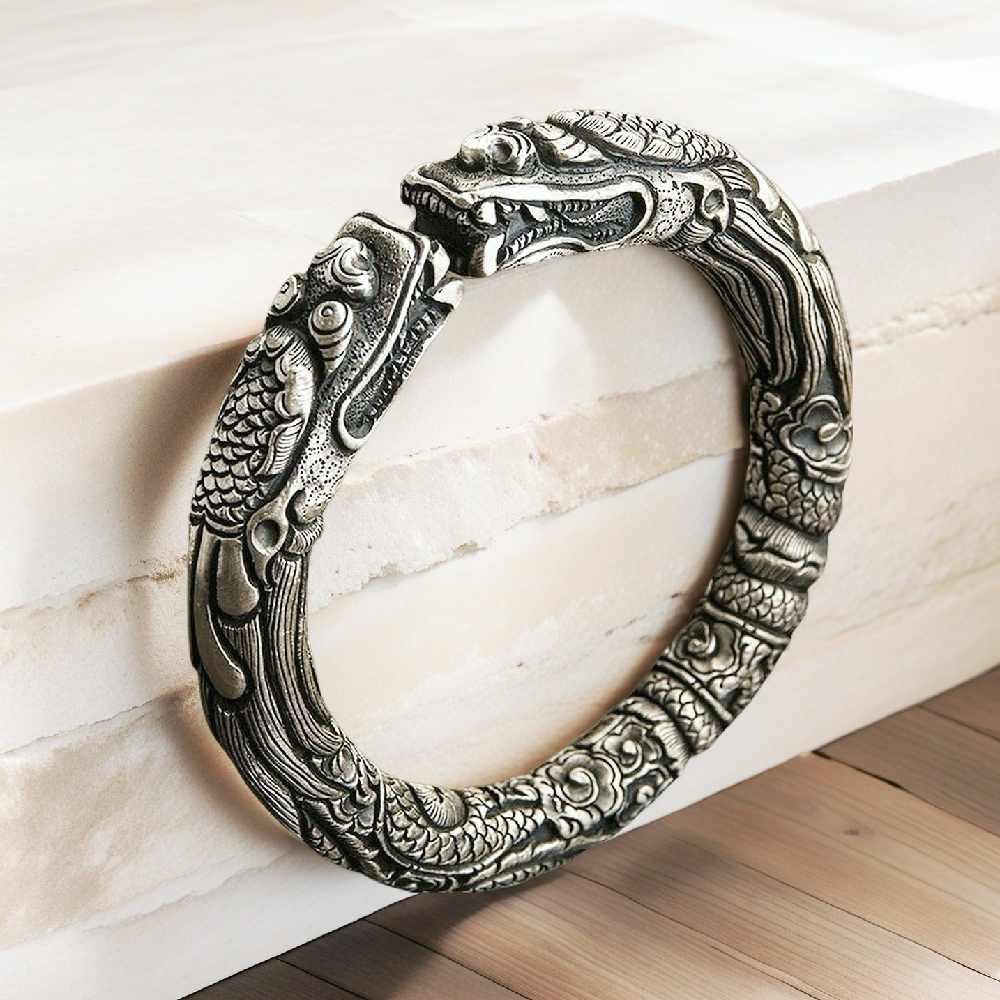 Double Dragon Silver Bangle (Item No.SB172)