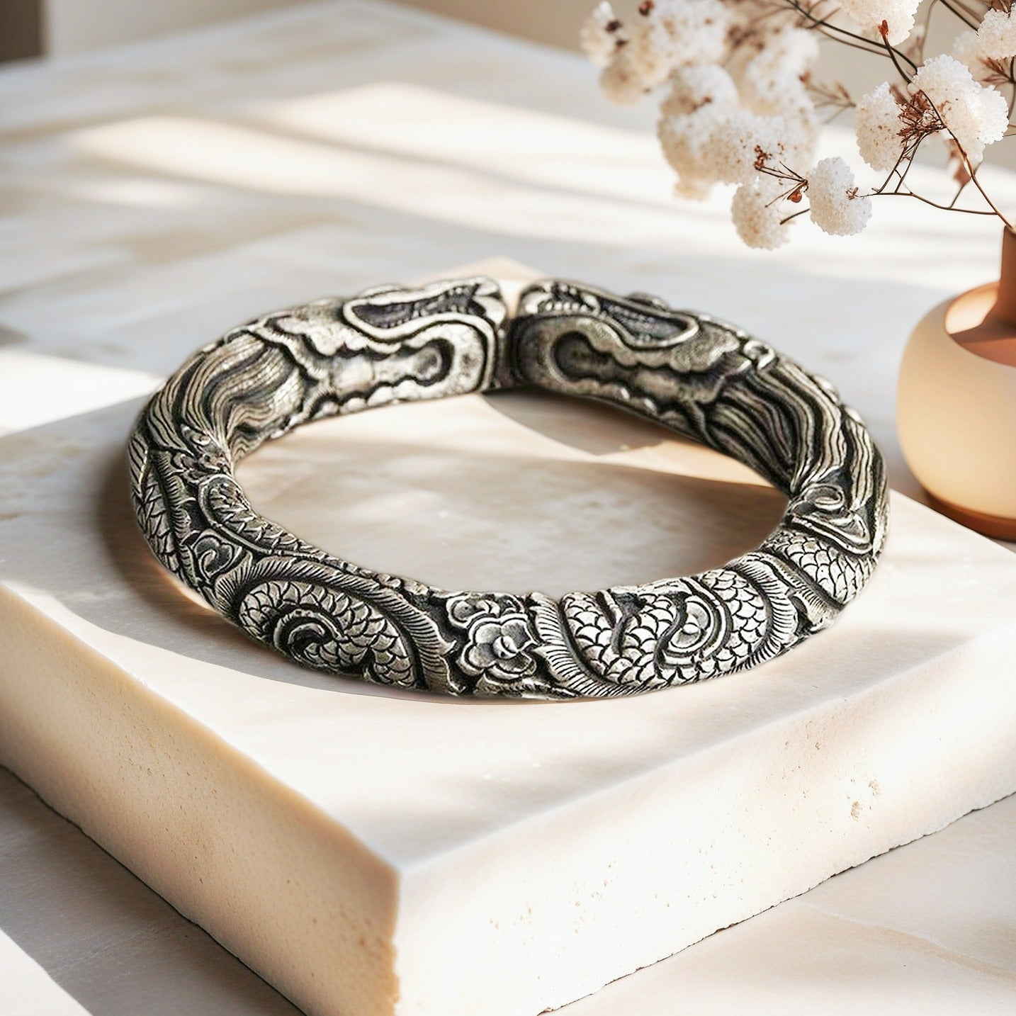 Double Dragon Silver Bangle (Item No.SB172)