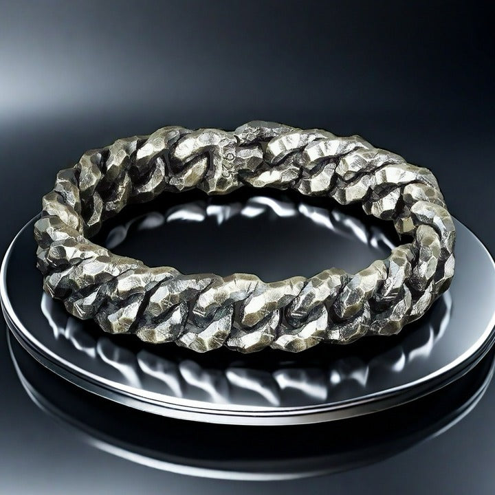 Heavy Metal Hammered Silver Bracelet (Item No.SB158)
