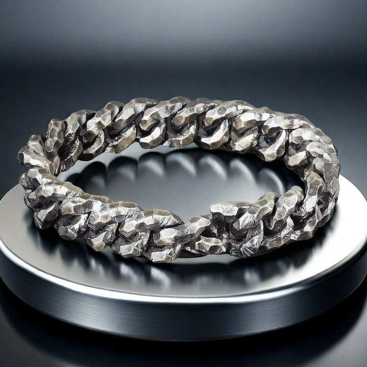 Heavy Metal Hammered Silver Bracelet (Item No.SB158)