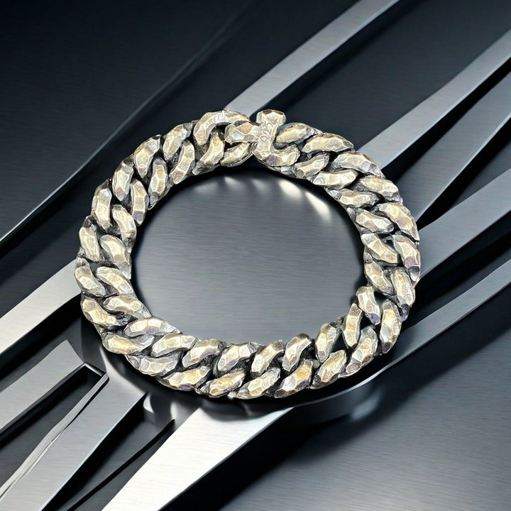 Heavy Metal Hammered Silver Bracelet (Item No.SB158)