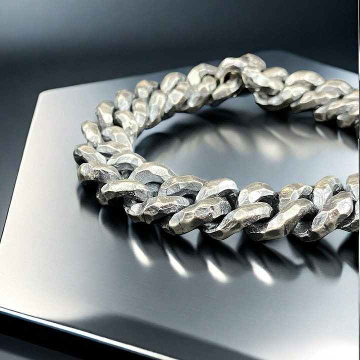 Heavy Metal Hammered Silver Bracelet (Item No.SB158)