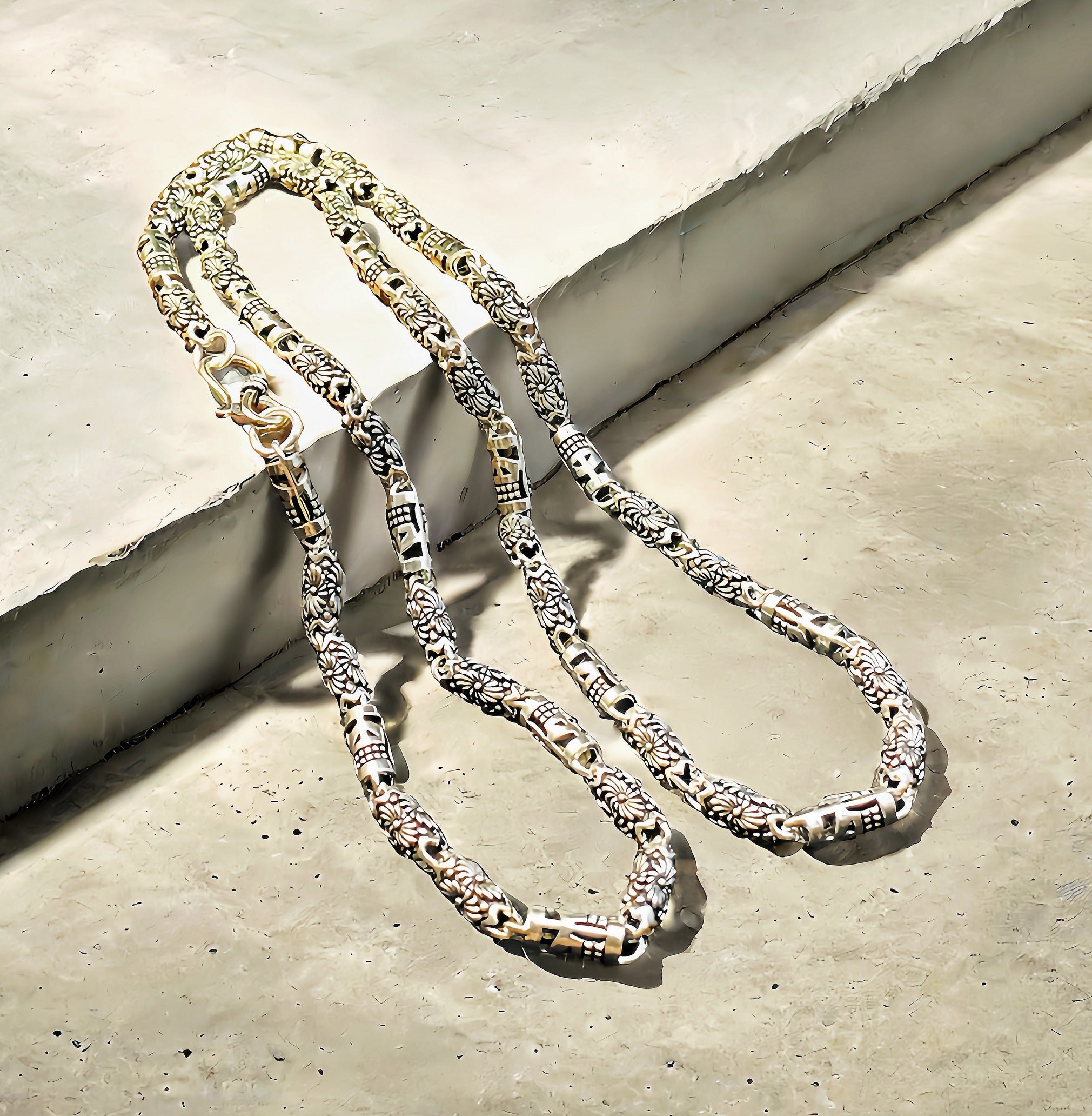 Skull & Flower Silver Necklace Chain (Item No. SN134)
