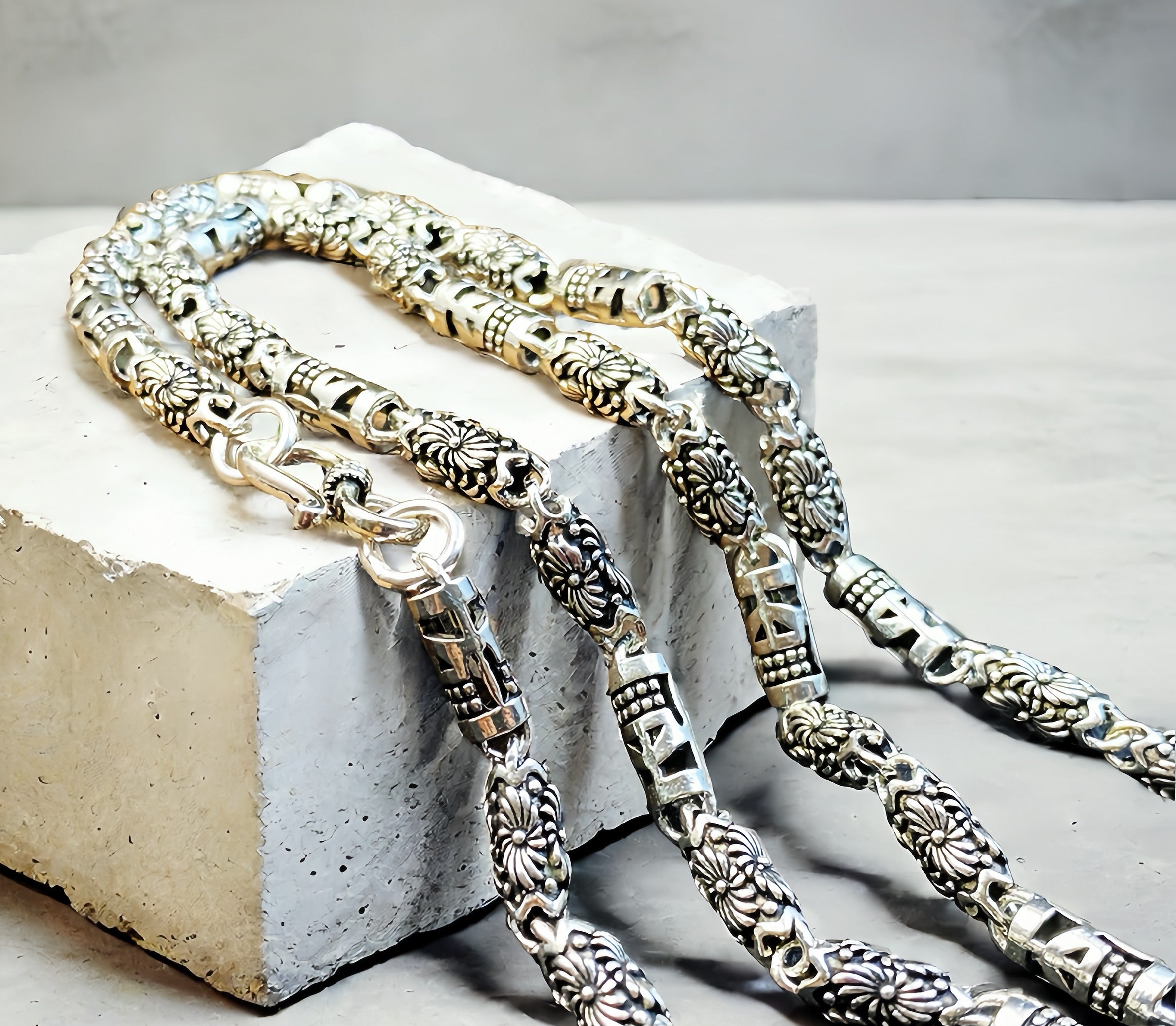 Skull & Flower Silver Necklace Chain (Item No. SN134)
