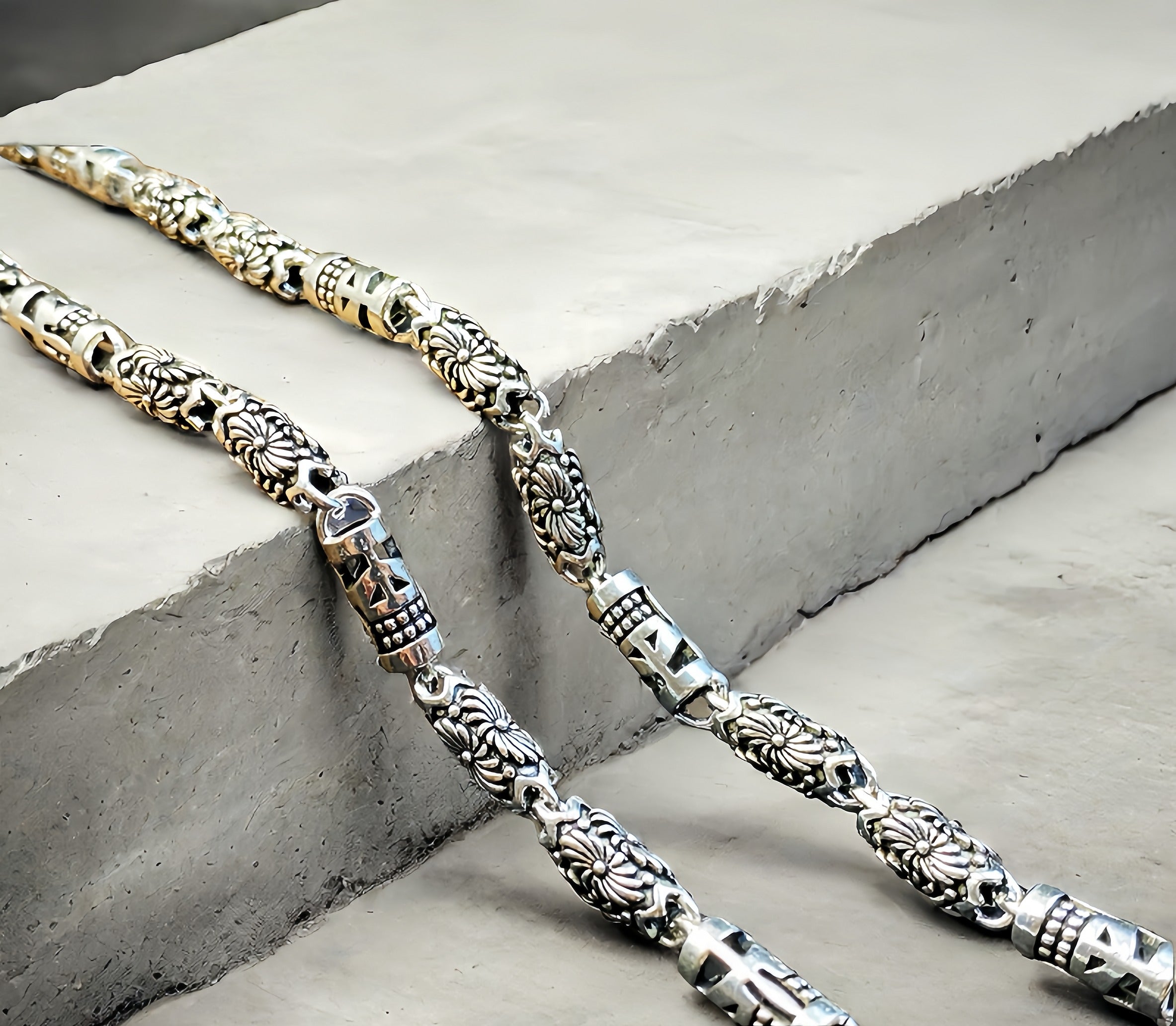 Skull & Flower Silver Necklace Chain (Item No. SN134)