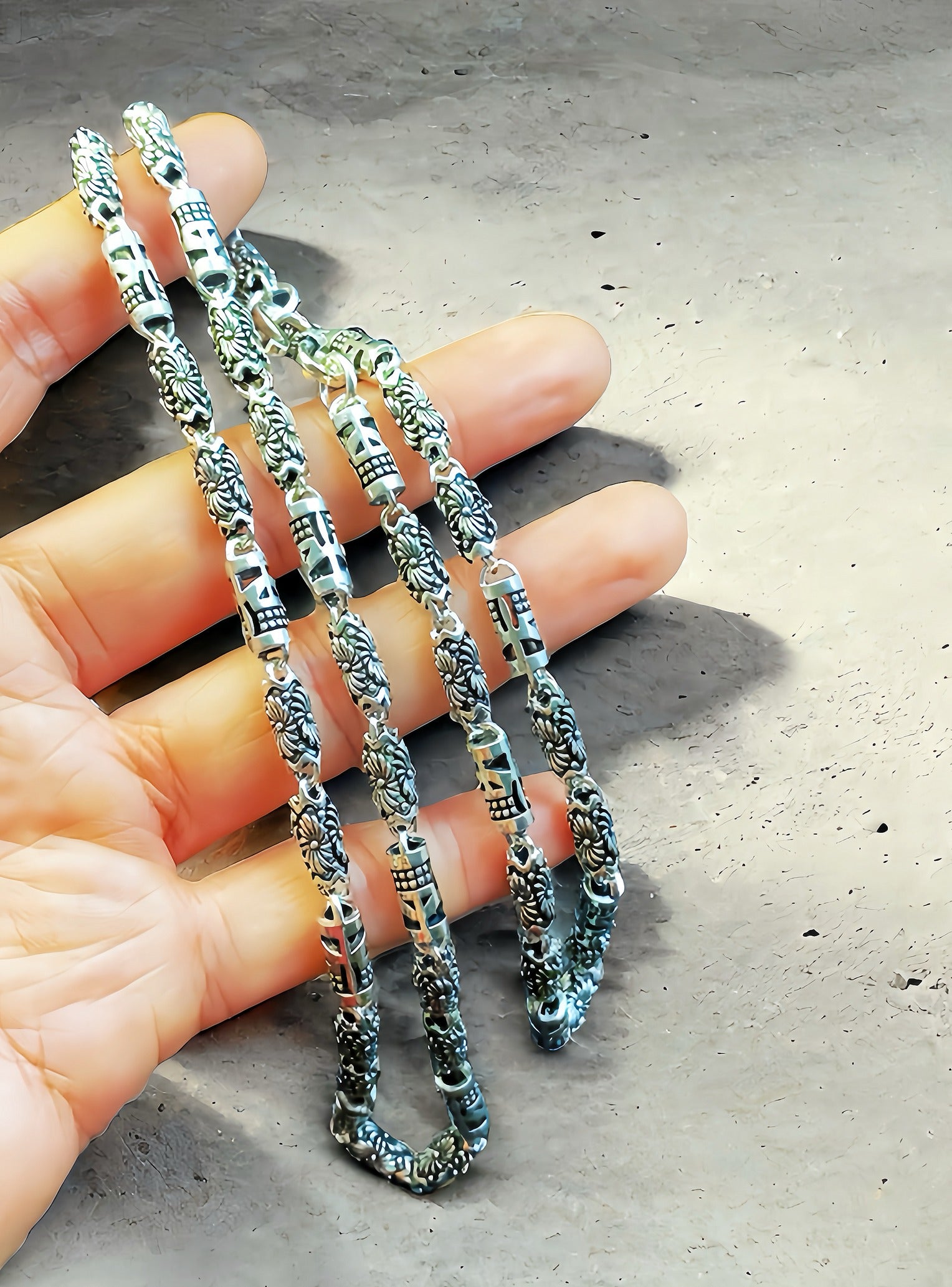 Skull & Flower Silver Necklace Chain (Item No. SN134)