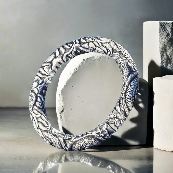 Two Dragons Silver Bangle (Item No.SB131)