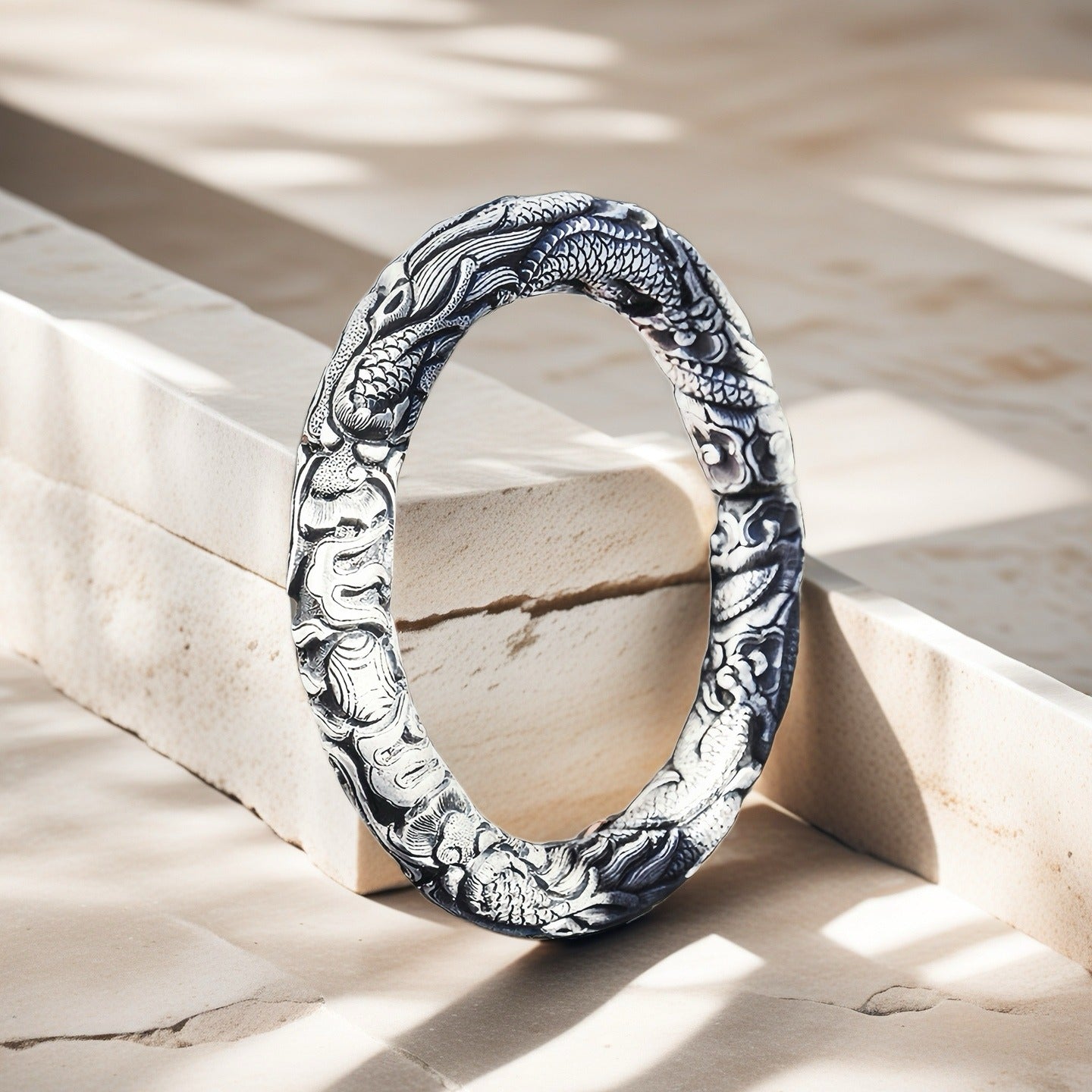 Two Dragons Silver Bangle (Item No.SB131)