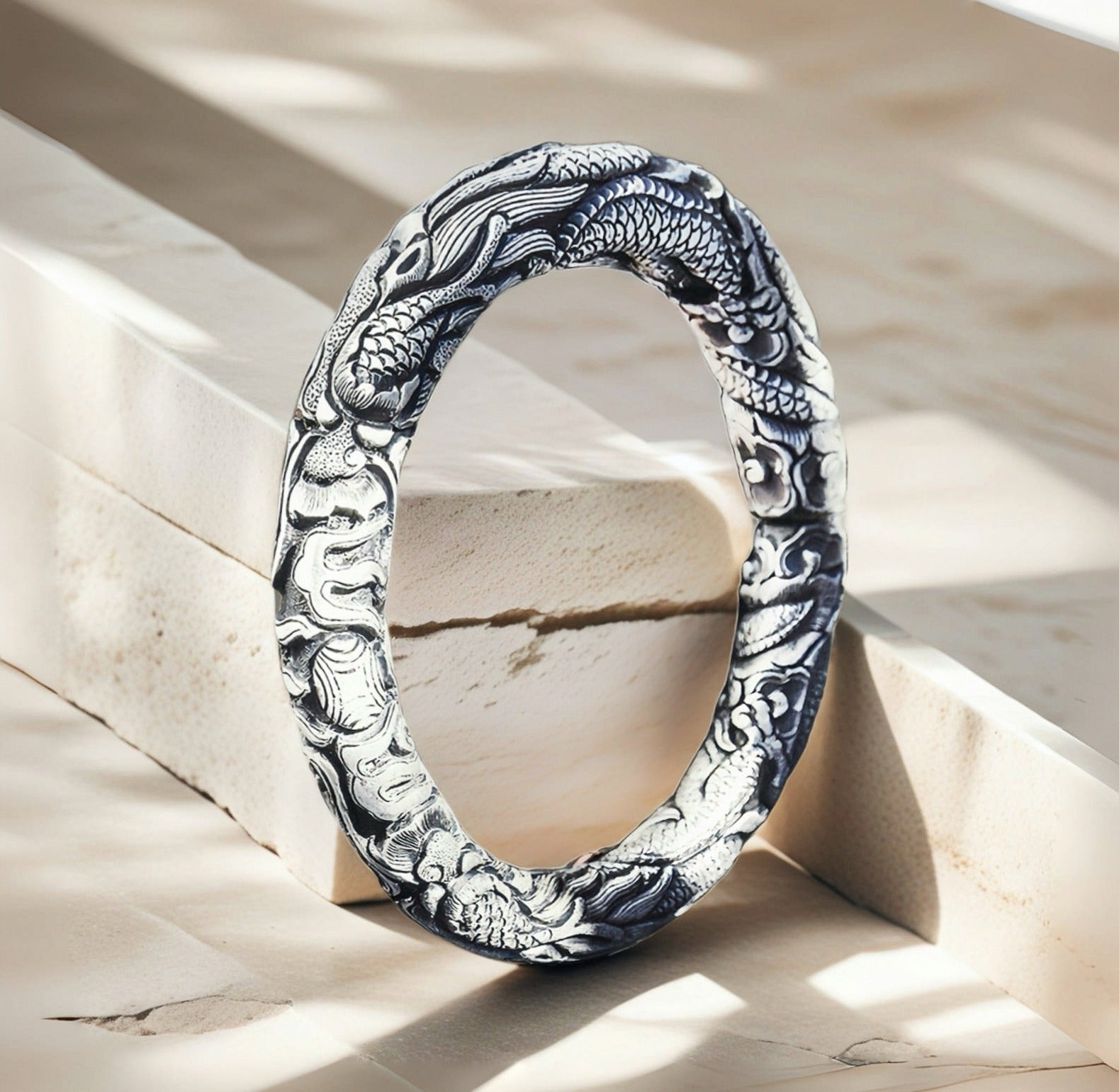 Two Dragons Silver Bangle (Item No.SB131)