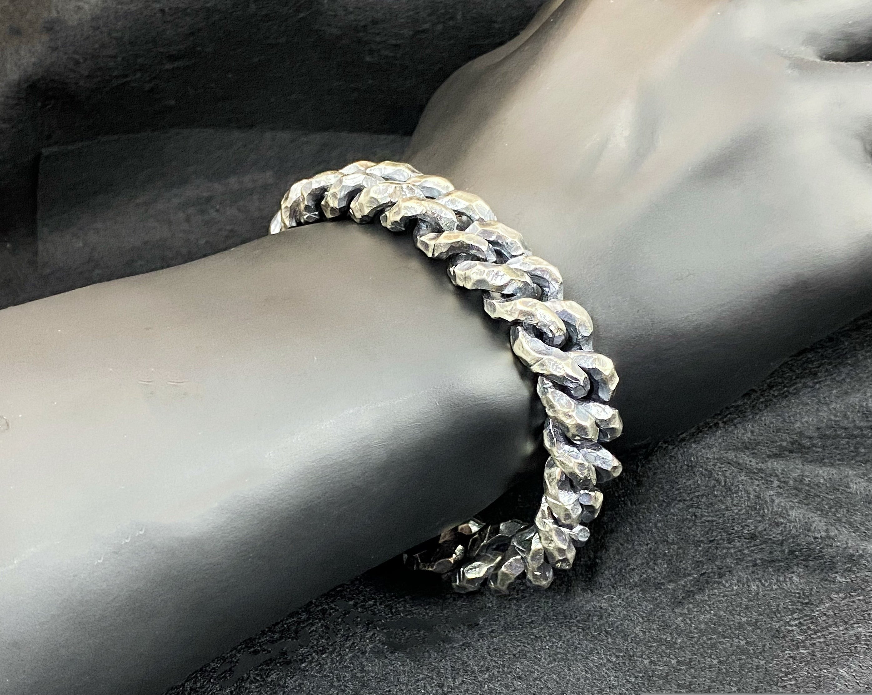 Heavy Metal Hammered Silver Bracelet (Item No.SB158)