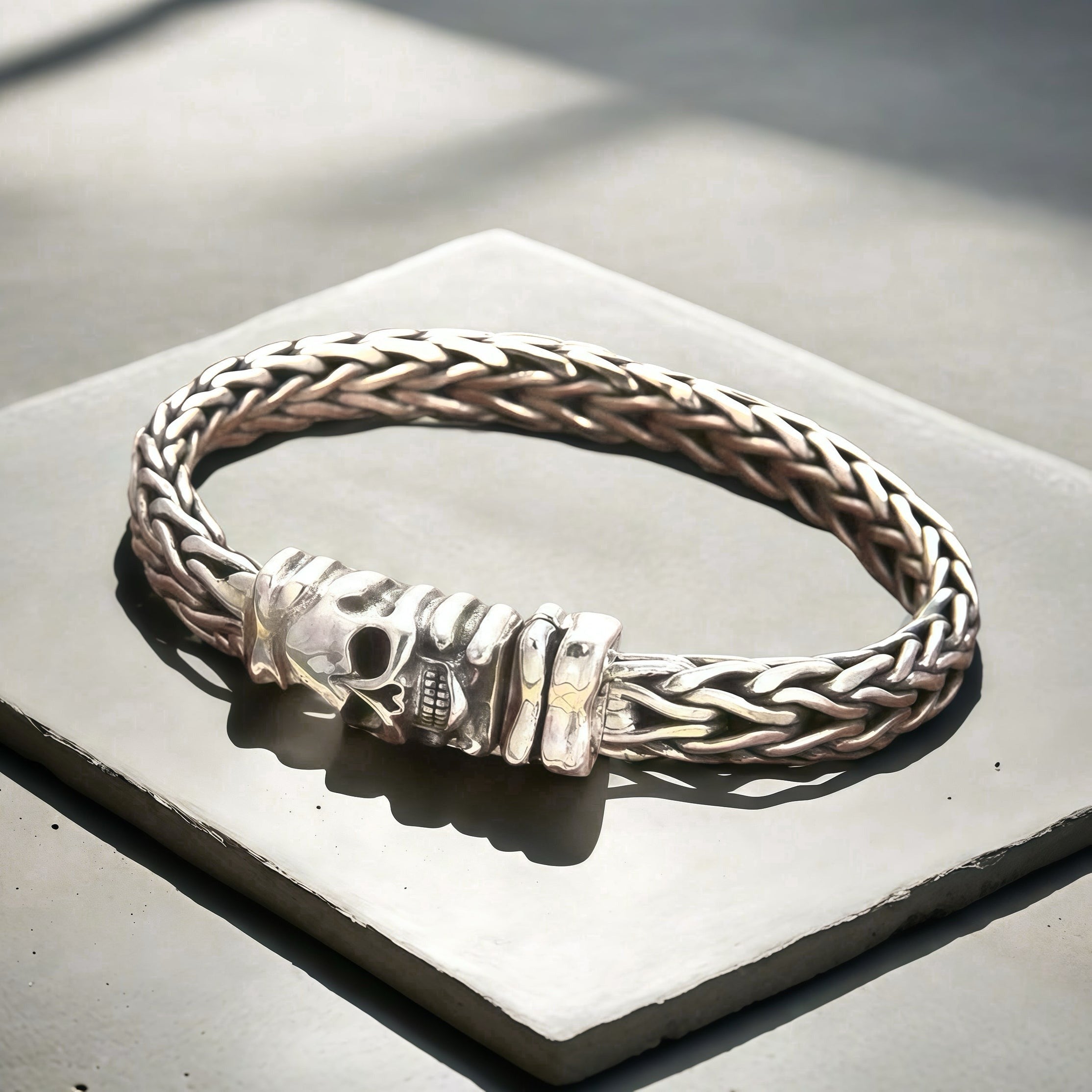 Braided Skull Silver Bracelet (Item No.SB167)