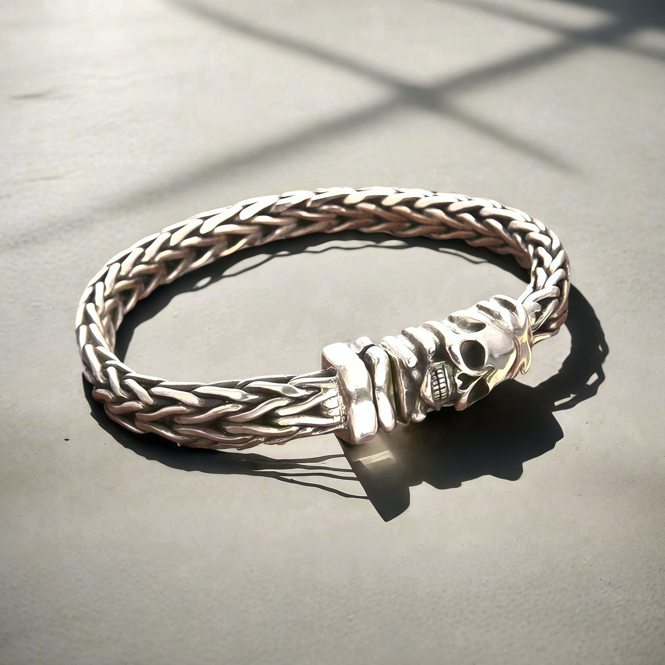 Braided Skull Silver Bracelet (Item No.SB167)