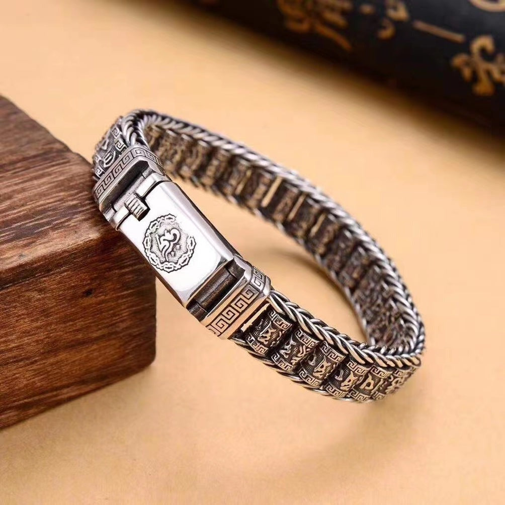 Prayer Wheel Buddha Silver Bracelet Chain (Item No.SB178)