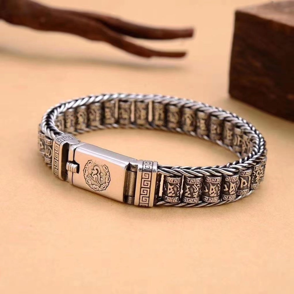 Prayer Wheel Buddha Silver Bracelet Chain (Item No.SB178)